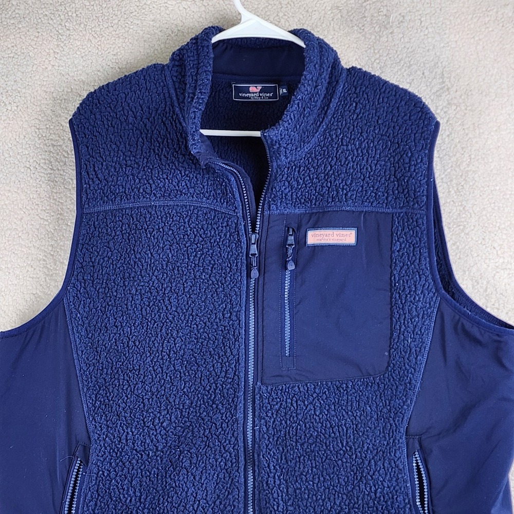 Vineyard Vines Sherpa Fleece‎ Vest Mens XL Blue Full Zip Coastal Preppy Gorpcore - Picture 2 of 10